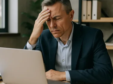 Concerned business leader reading an email, illustrating the impact of poor communication, unclear escalation, and low team accountability.