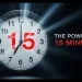 Clock showing 15 minutes with text The Power of 15 Minutes – symbolizing productivity and overcoming procrastination